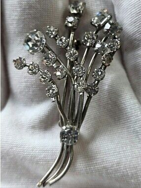 Vintage Made In Austria Sparkling Silver Tone Crystal Spray Brooch